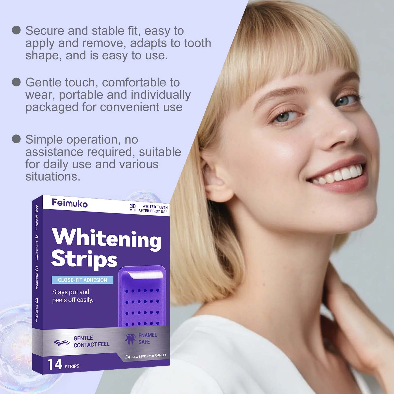 Purple Teeth Whitening Strips for Sensitive Teeth – Brightening Enamel Safe Remove Yellow Stains Long Lasting Oral Care Patches