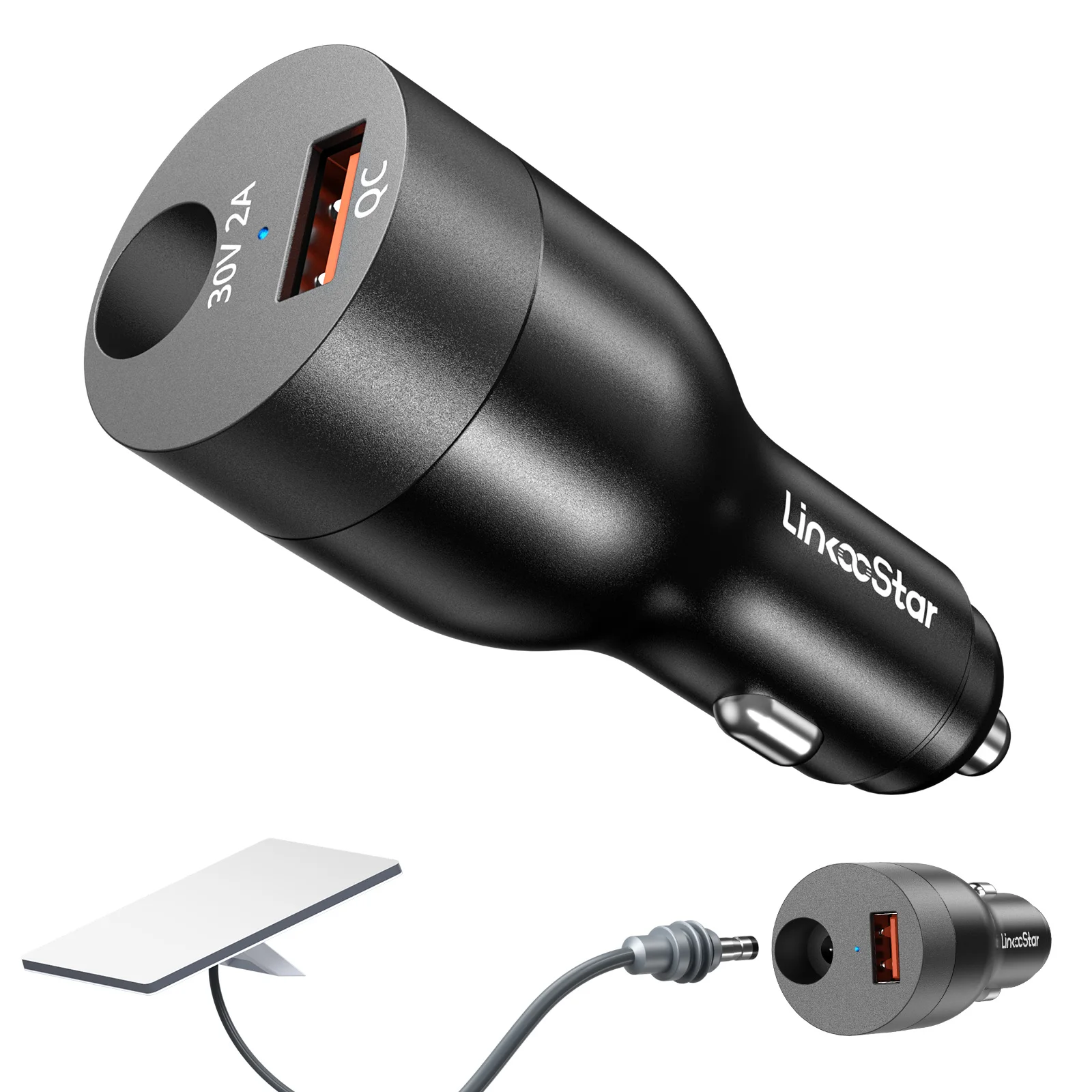 Power Charger for Starlink Mini Car Adapter with 12V-24V to 30V DC Step Up Converter USB-A QC 3.0 Cigarette Lighter Adapter