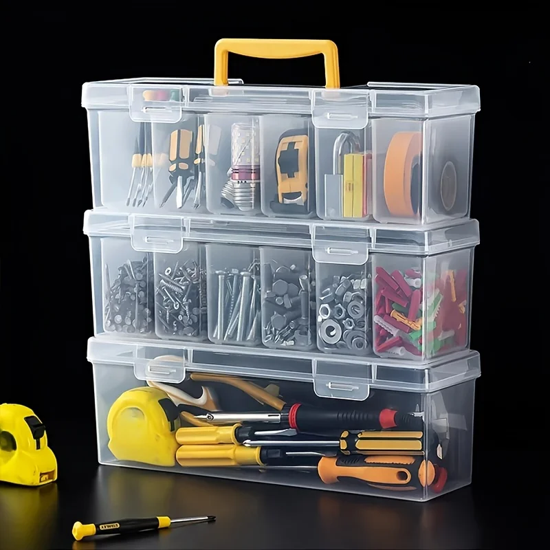 7pcs Set: 6 Small Boxes + 1 Large Box, Multi-Compartment Transparent Tool Storage Case, Household Organizer for Screws, Wrenches