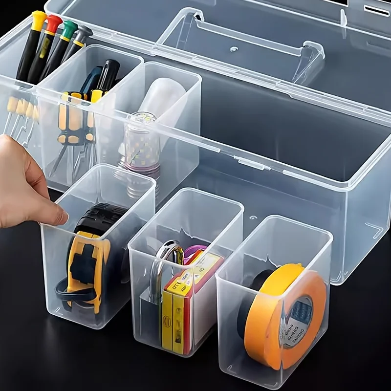 7pcs Set: 6 Small Boxes + 1 Large Box, Multi-Compartment Transparent Tool Storage Case, Household Organizer for Screws, Wrenches