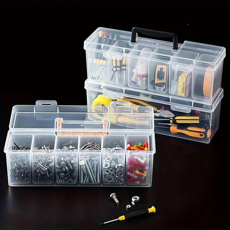 7pcs Set: 6 Small Boxes + 1 Large Box, Multi-Compartment Transparent Tool Storage Case, Household Organizer for Screws, Wrenches