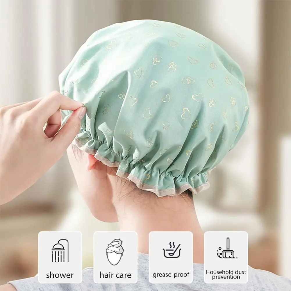 Large Shower Caps For Women, Reusable Waterproof Shower Cap Double Layers Bath Caps With Hair Scrunchies For Long Thick Hair