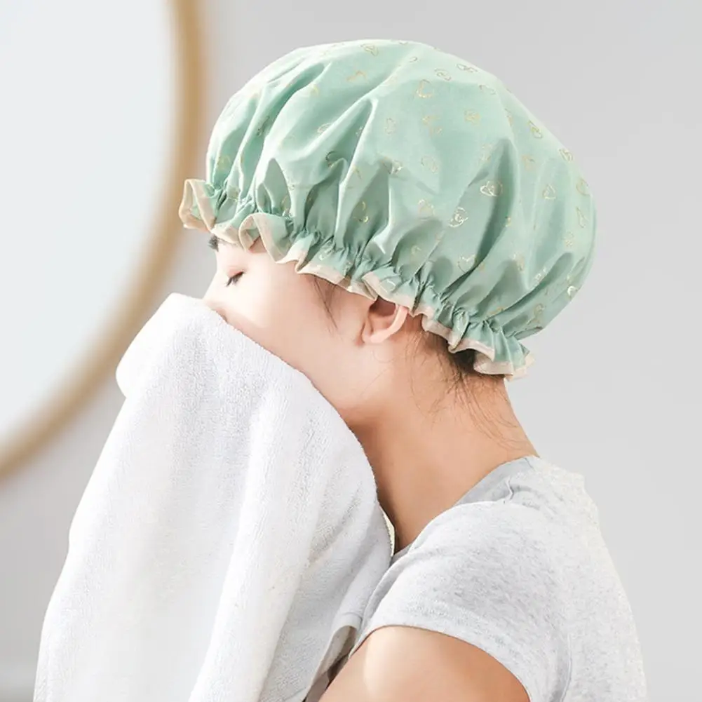 Large Shower Caps For Women, Reusable Waterproof Shower Cap Double Layers Bath Caps With Hair Scrunchies For Long Thick Hair