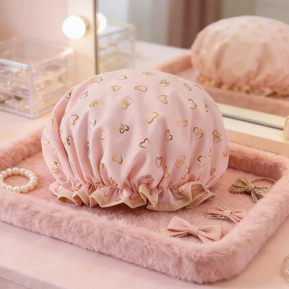 Large Shower Caps For Women, Reusable Waterproof Shower Cap Double Layers Bath Caps With Hair Scrunchies For Long Thick Hair