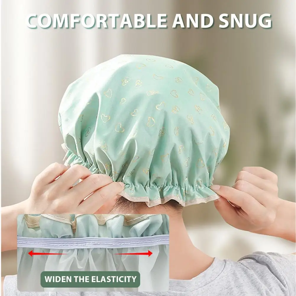 Large Shower Caps For Women, Reusable Waterproof Shower Cap Double Layers Bath Caps With Hair Scrunchies For Long Thick Hair