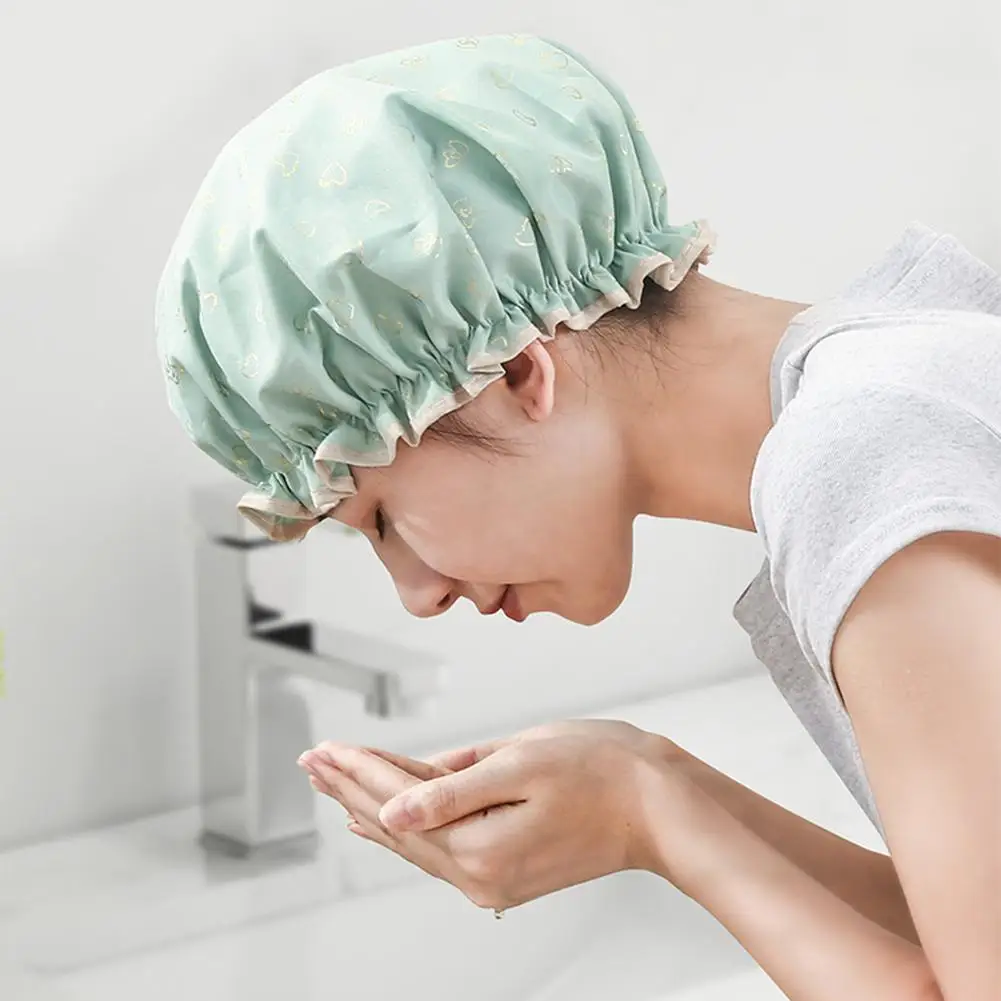 Large Shower Caps For Women, Reusable Waterproof Shower Cap Double Layers Bath Caps With Hair Scrunchies For Long Thick Hair