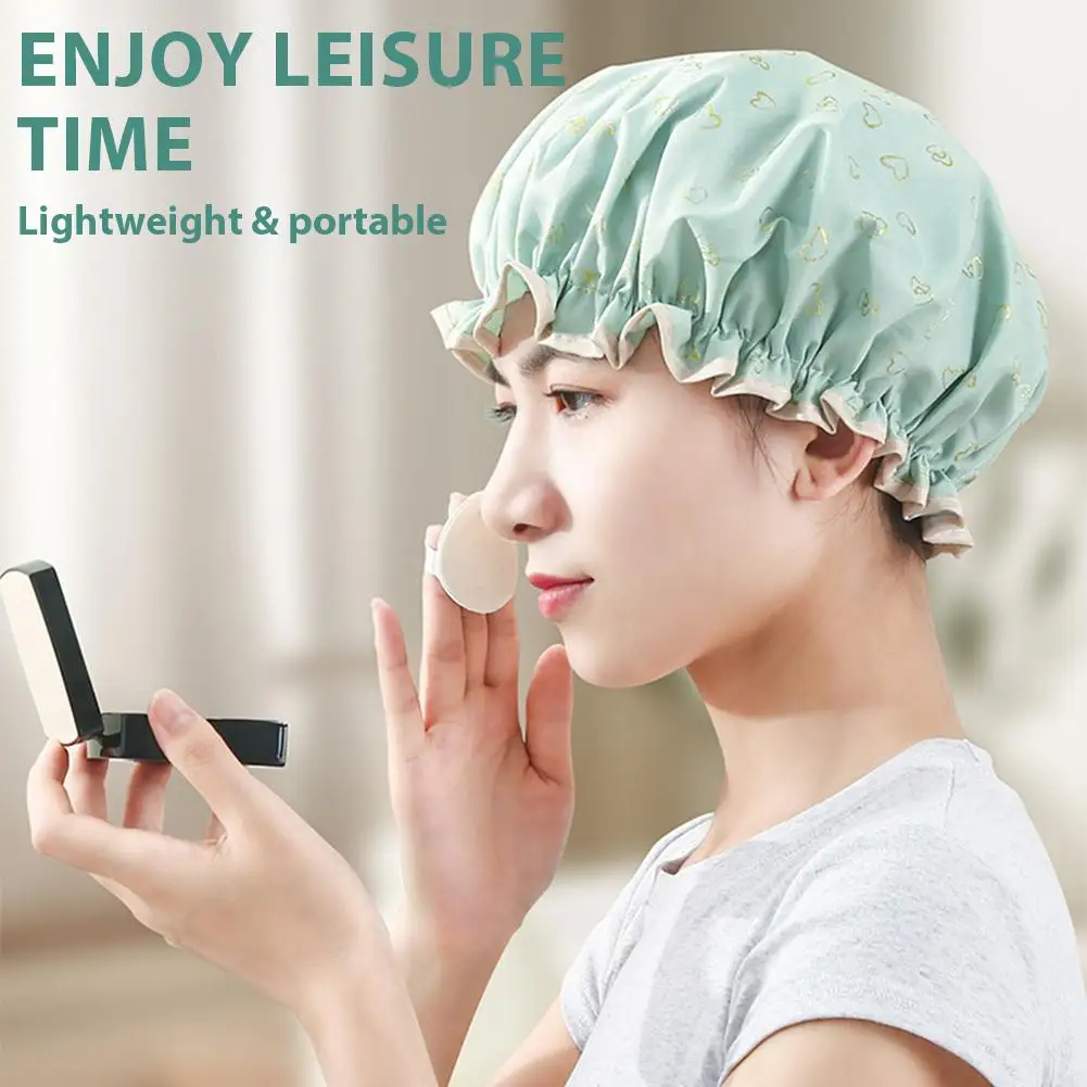 Large Shower Caps For Women, Reusable Waterproof Shower Cap Double Layers Bath Caps With Hair Scrunchies For Long Thick Hair