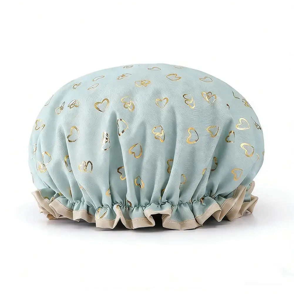 Large Shower Caps For Women, Reusable Waterproof Shower Cap Double Layers Bath Caps With Hair Scrunchies For Long Thick Hair