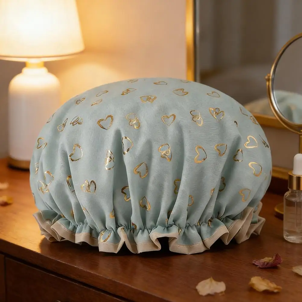 Large Shower Caps For Women, Reusable Waterproof Shower Cap Double Layers Bath Caps With Hair Scrunchies For Long Thick Hair