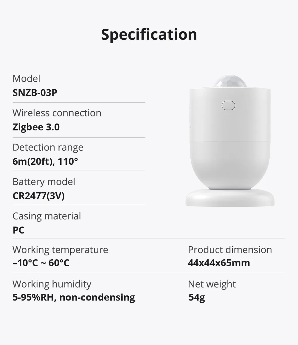 SONOFF Zigbee Motion Sensor Home SNZB-03P Automation Module Local SmartLinkage Via EWeLink APP Alexa Google Zigbee Hub Required
