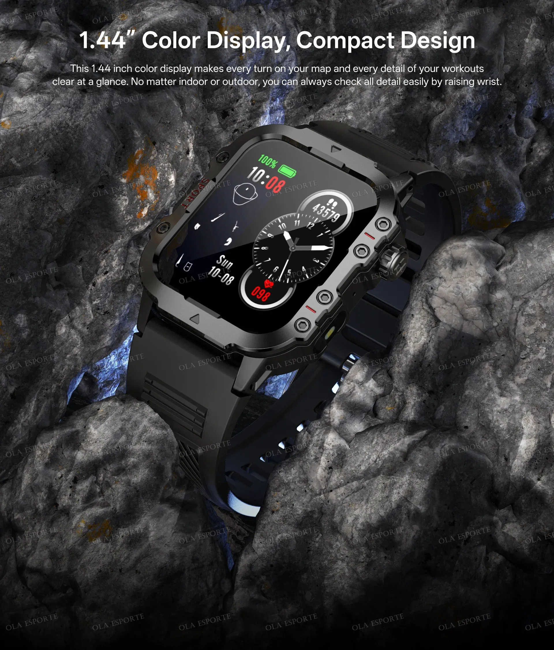 Military Outdoor Smart Watch Men’s GPS Tracking Flashlight Bluetooth Call 2.01" AMOLED Screen Waterproof Sports Smartwatch Ht30