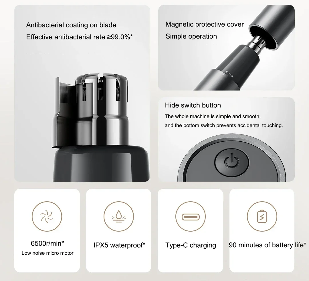 New XIAOMI Mijia Nose Trimmer No Box USB Rechargeable Painless Ear Nose Hair Eyebrow Trimmer Clipper Compact Pocket