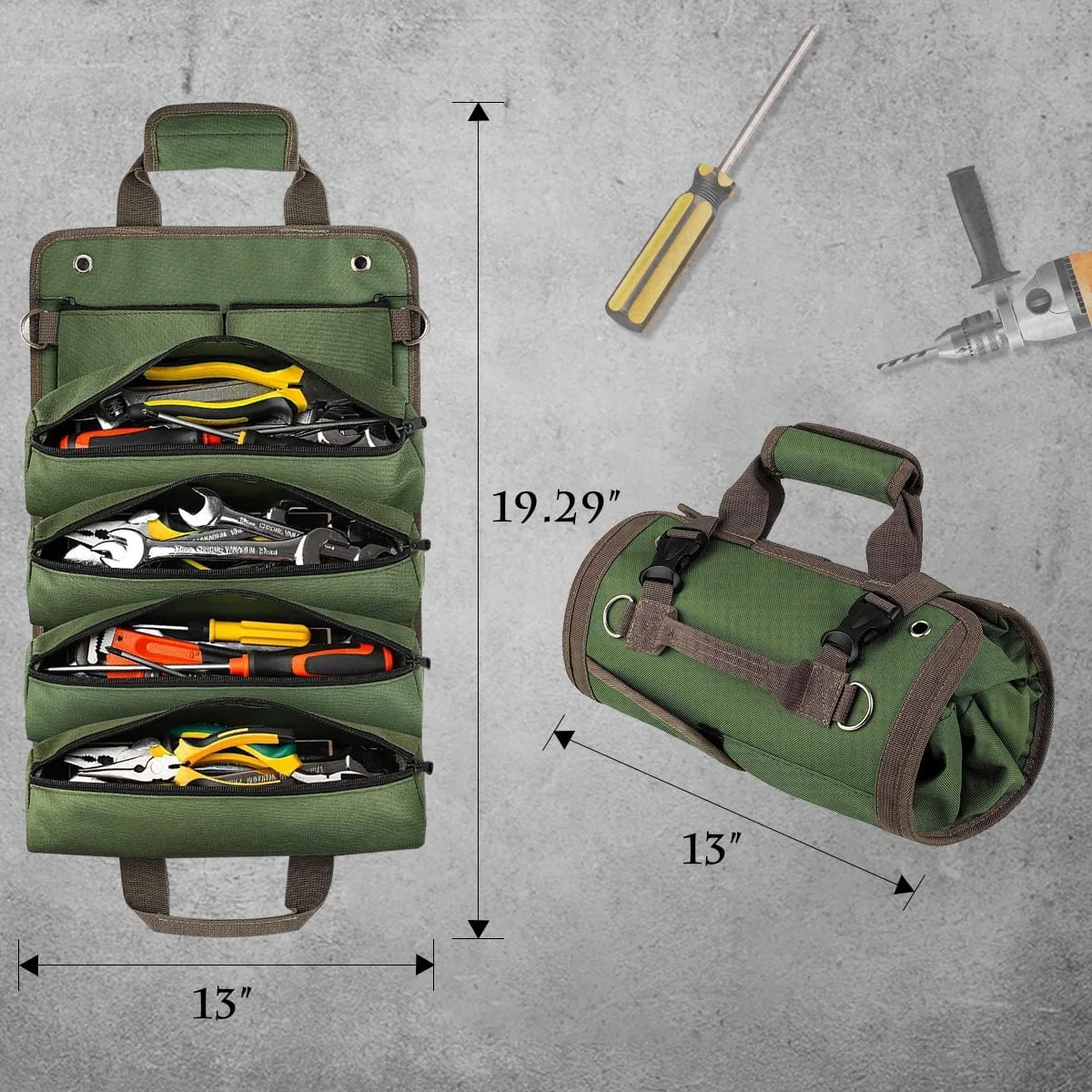 Professional Tool Bag for Mechanics Electricians Carpenters Oxford Roll Up Organizer Garage Storage Portable Multiple Zipper