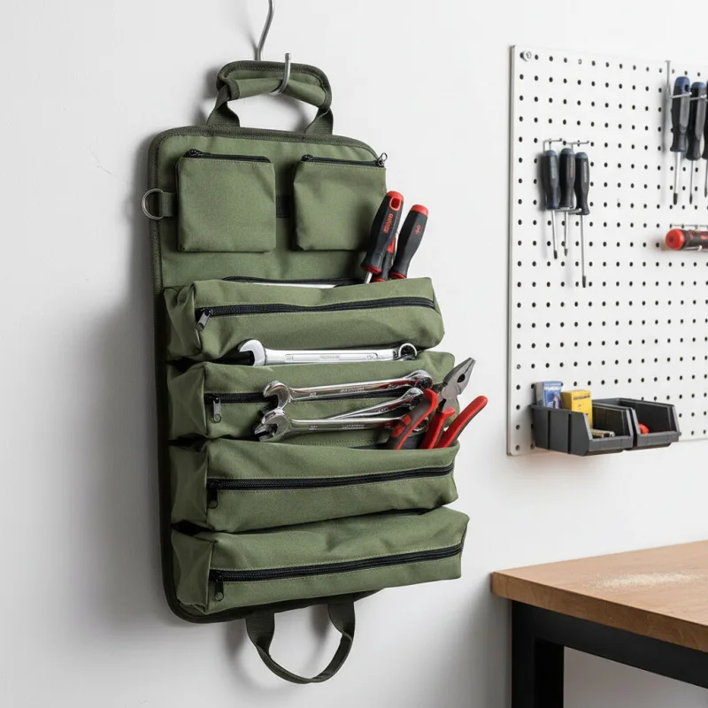 Professional Tool Bag for Mechanics Electricians Carpenters Oxford Roll Up Organizer Garage Storage Portable Multiple Zipper