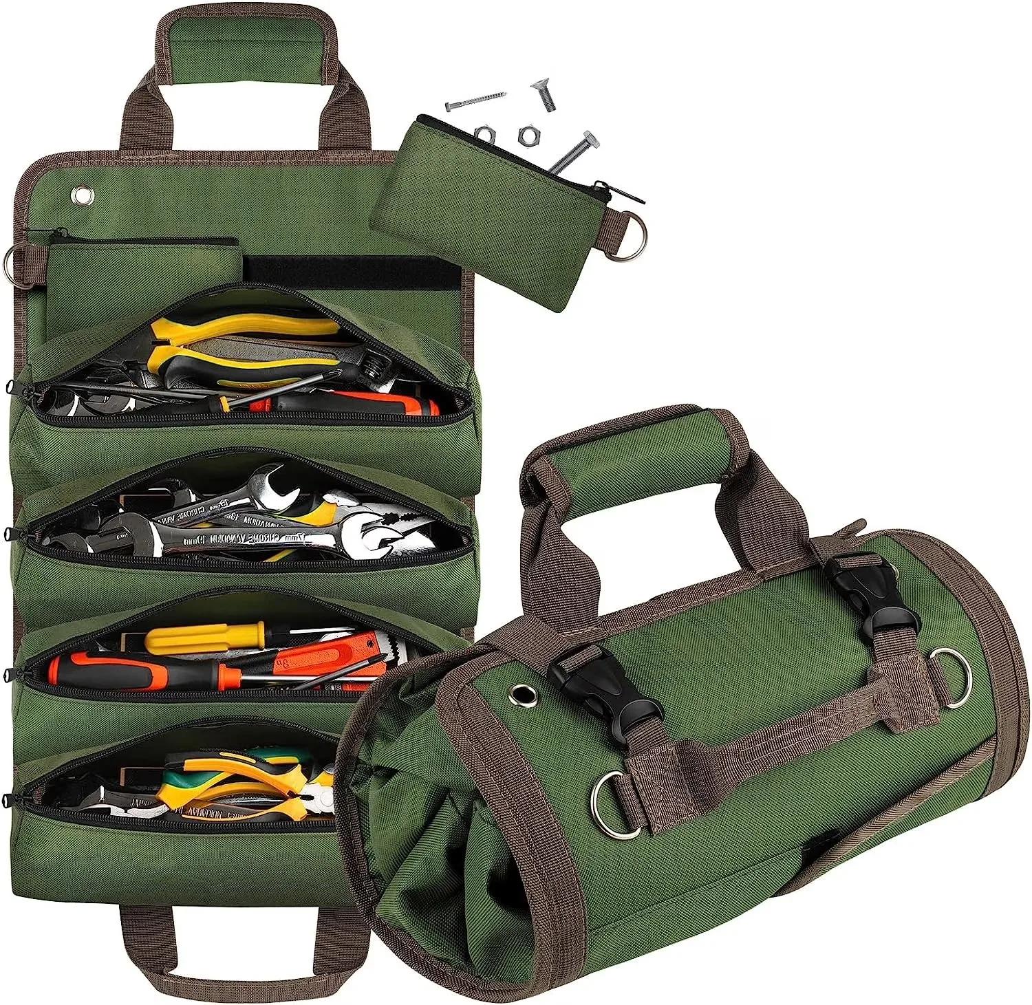 Professional Tool Bag for Mechanics Electricians Carpenters Oxford Roll Up Organizer Garage Storage Portable Multiple Zipper