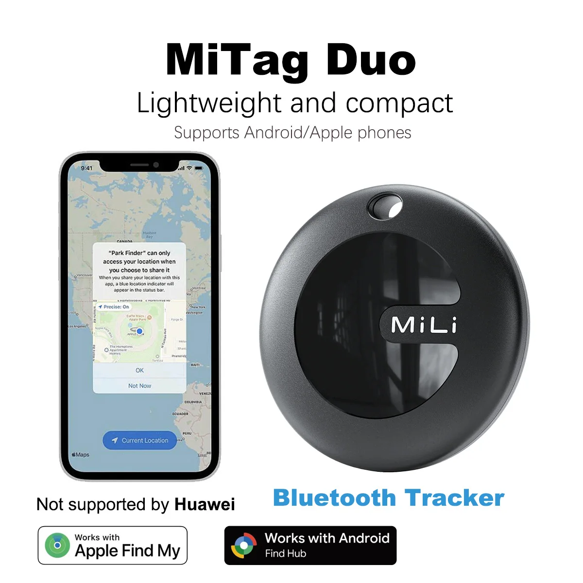 MiTag Duo Smart Tracker Tag Item Finders Compatible with IOS and Google Find Hub App IP67 Waterproof Bluetooth Tracking Tag