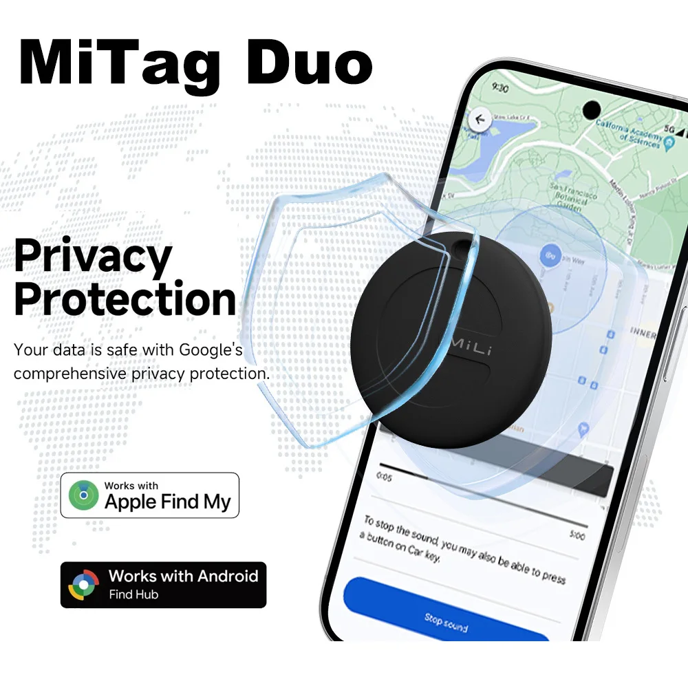 MiTag Duo Smart Tracker Tag Item Finders Compatible with IOS and Google Find Hub App IP67 Waterproof Bluetooth Tracking Tag