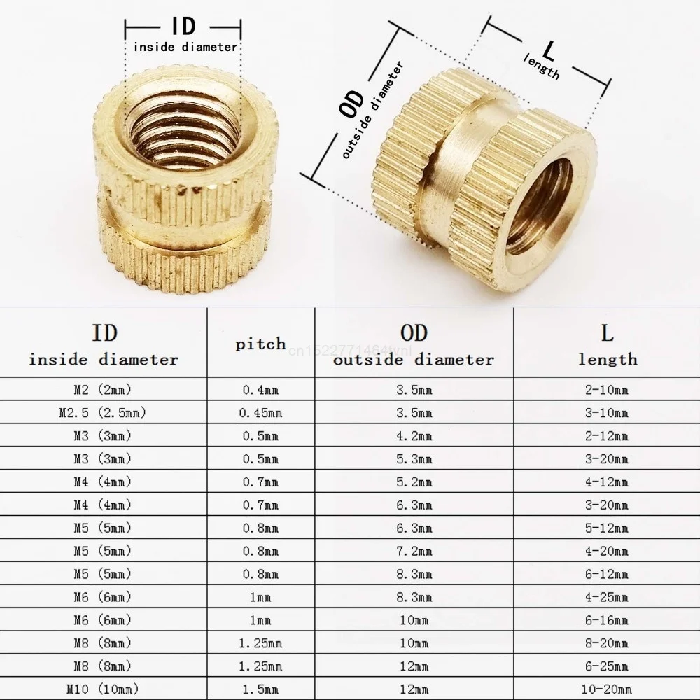 M.4 M1.6 M2 M2.5 M3 M4 M5 M6 M8 Brass Insert Nut Injection Molding Brass Knurled Thread Inserts Nuts