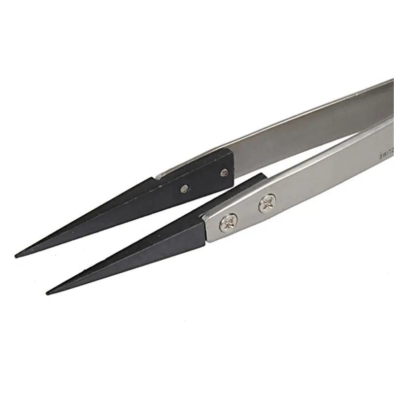 ESD 259 High Quality Handle Stainless Tweezers With 8Pcs Exchengeable Antistatic Plastic Tips Suit For Different Work