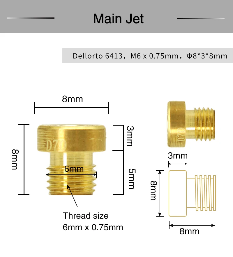ZSDTRP 10Pcs/set 6mm Main Jet M6 Jets For Dellorto Carburetor PHBH PHBL PHBN PHBE PHBR PHVA PHVB #66-#155