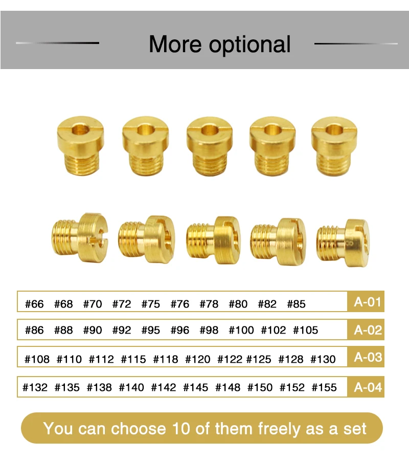 ZSDTRP 10Pcs/set 6mm Main Jet M6 Jets For Dellorto Carburetor PHBH PHBL PHBN PHBE PHBR PHVA PHVB #66-#155