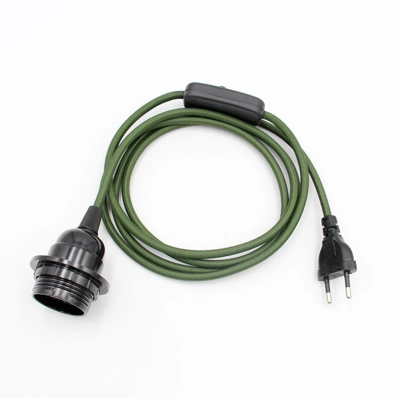 220V AC EU Plug Power Cord Fabric Covered Cable with On/Off Switch E27 Bakelite Lamp Holder Plug-In Cords for DIY Hanging Light