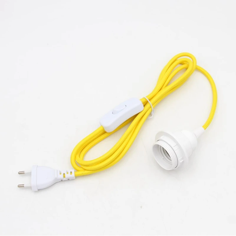 220V AC EU Plug Power Cord Fabric Covered Cable with On/Off Switch E27 Bakelite Lamp Holder Plug-In Cords for DIY Hanging Light