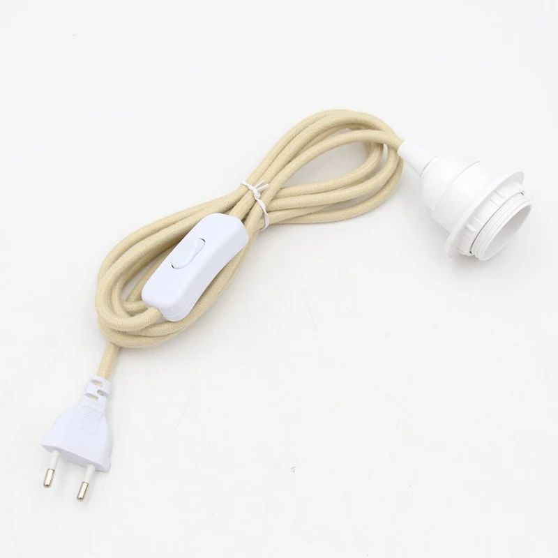 220V AC EU Plug Power Cord Fabric Covered Cable with On/Off Switch E27 Bakelite Lamp Holder Plug-In Cords for DIY Hanging Light