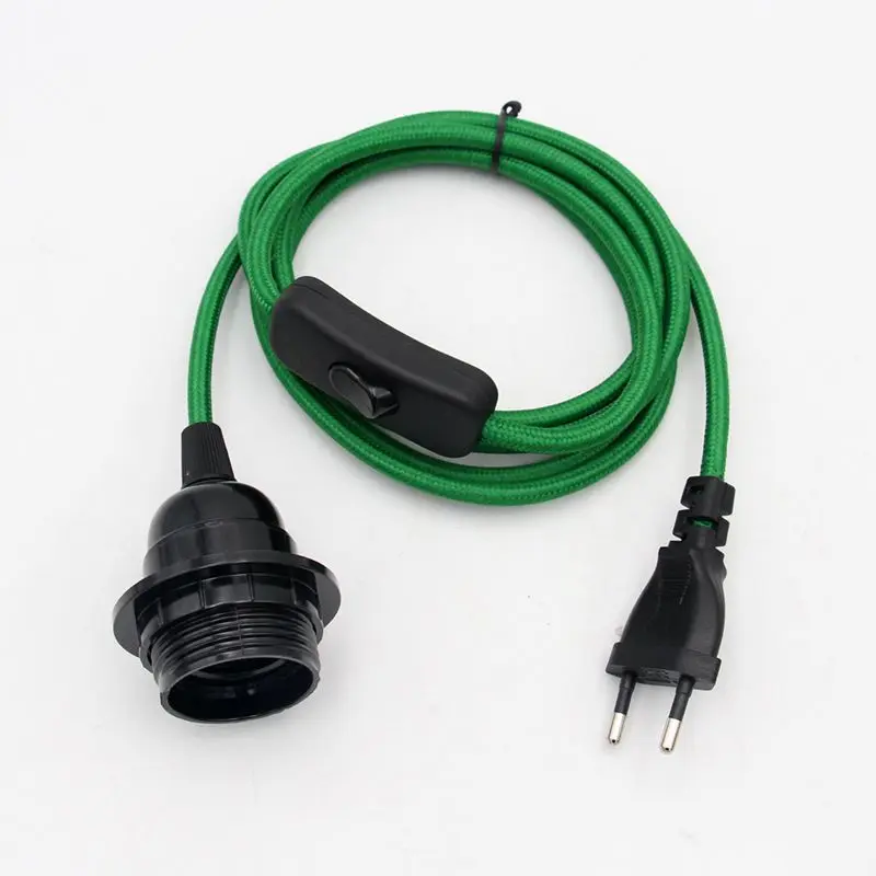 220V AC EU Plug Power Cord Fabric Covered Cable with On/Off Switch E27 Bakelite Lamp Holder Plug-In Cords for DIY Hanging Light