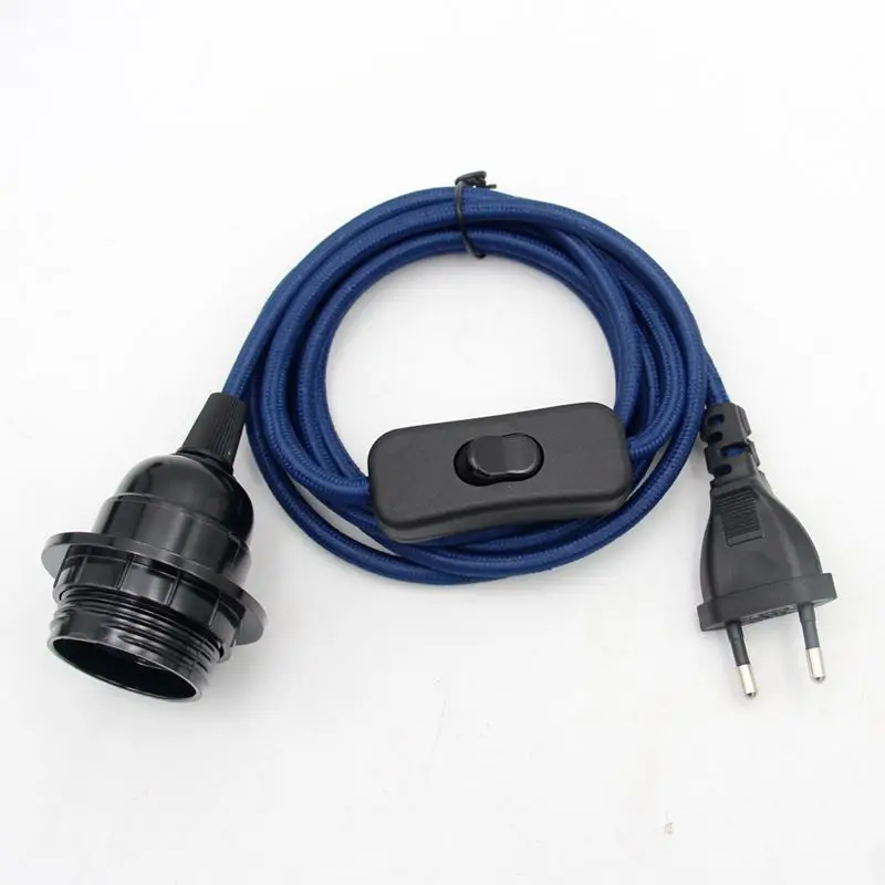 220V AC EU Plug Power Cord Fabric Covered Cable with On/Off Switch E27 Bakelite Lamp Holder Plug-In Cords for DIY Hanging Light