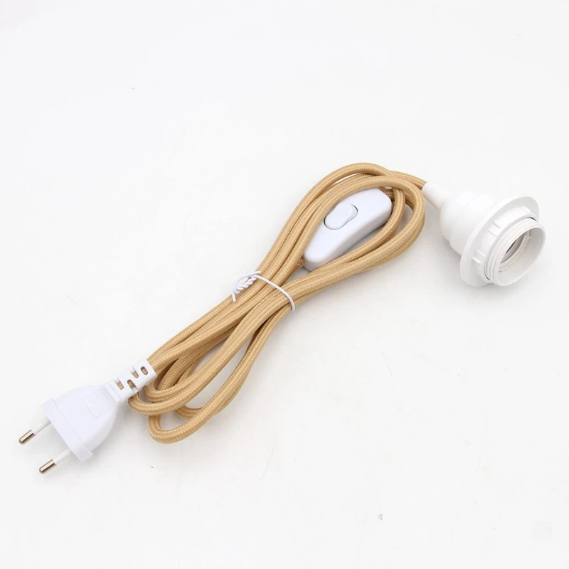 220V AC EU Plug Power Cord Fabric Covered Cable with On/Off Switch E27 Bakelite Lamp Holder Plug-In Cords for DIY Hanging Light