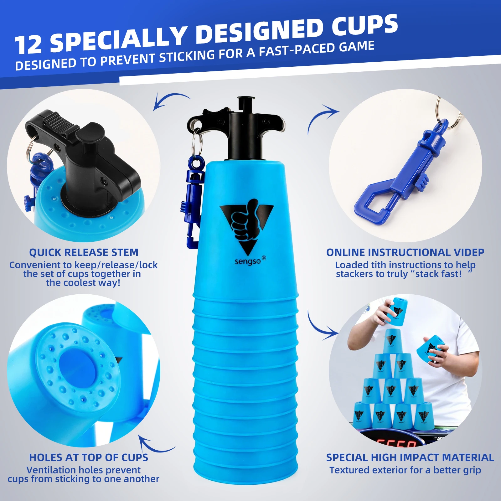 Speed Stacks | SENGSO Official Sport Stacking Set, 12 Cups Speed Stacking Cups | ABS Materials, Low Friction for Competition