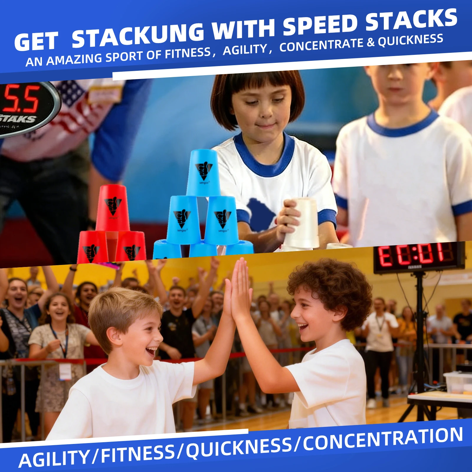 Speed Stacks | SENGSO Official Sport Stacking Set, 12 Cups Speed Stacking Cups | ABS Materials, Low Friction for Competition