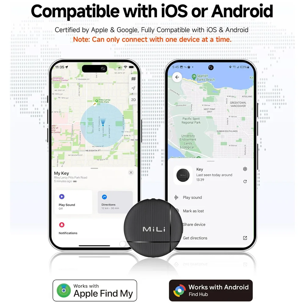 LiTag Duo Tracker Tag MiLi Smart Tag Item Finders Compatible with IOS Find My or Google Find Hub App Key Finder Item Locator