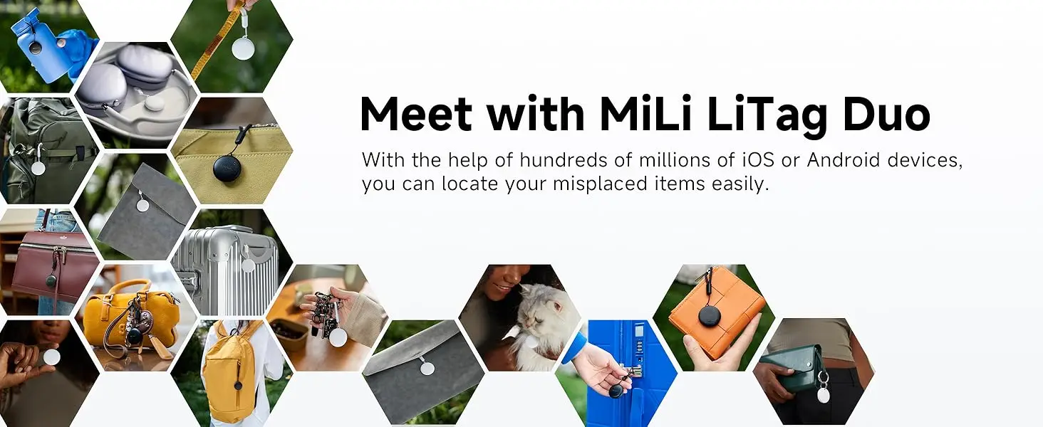 LiTag Duo Tracker Tag MiLi Smart Tag Item Finders Compatible with IOS Find My or Google Find Hub App Key Finder Item Locator