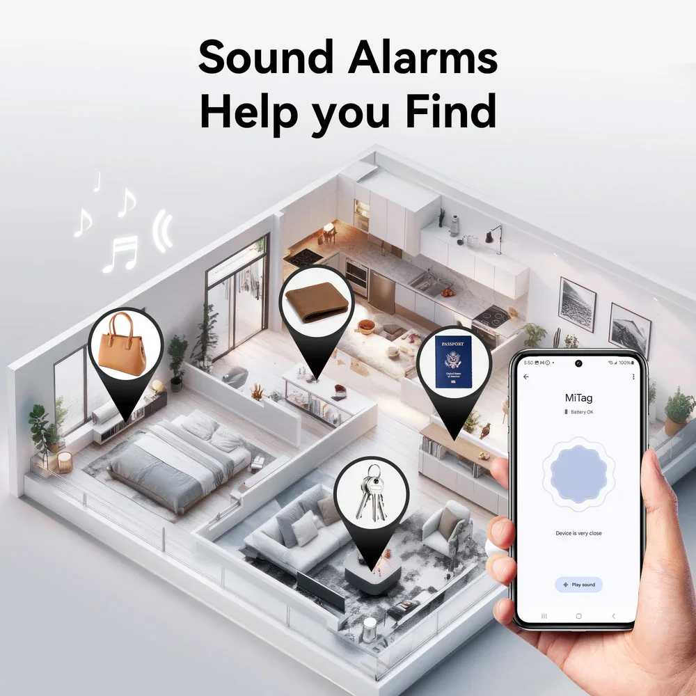 LiTag Duo Tracker Tag MiLi Smart Tag Item Finders Compatible with IOS Find My or Google Find Hub App Key Finder Item Locator