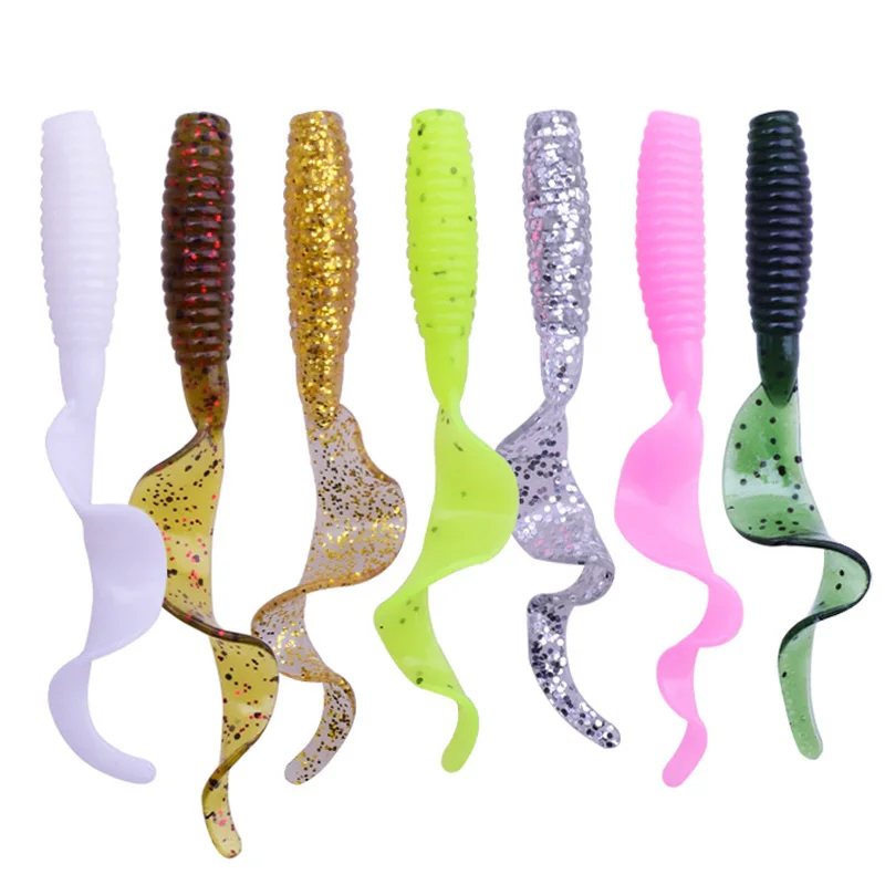 5PCS Long Tail Worm Soft Lures Swimbaits 60mm 1.8g Jig Wobblers Tackle Smell With Salt Silicone Artificial Bait Bass Carp Pesca