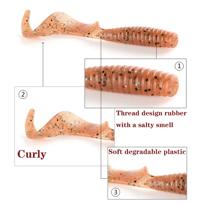5PCS Long Tail Worm Soft Lures Swimbaits 60mm 1.8g Jig Wobblers Tackle Smell With Salt Silicone Artificial Bait Bass Carp Pesca