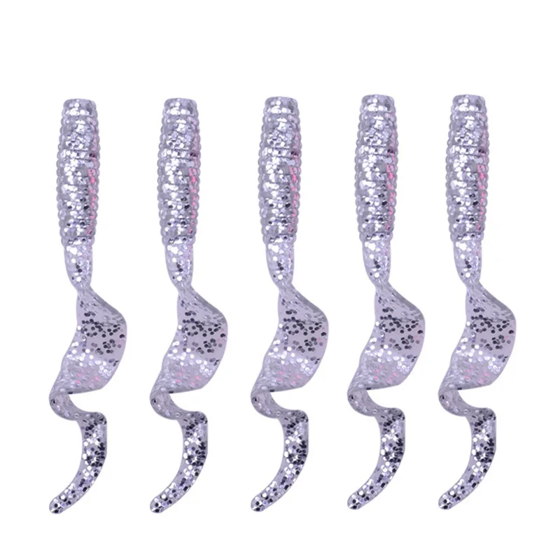 5PCS Long Tail Worm Soft Lures Swimbaits 60mm 1.8g Jig Wobblers Tackle Smell With Salt Silicone Artificial Bait Bass Carp Pesca