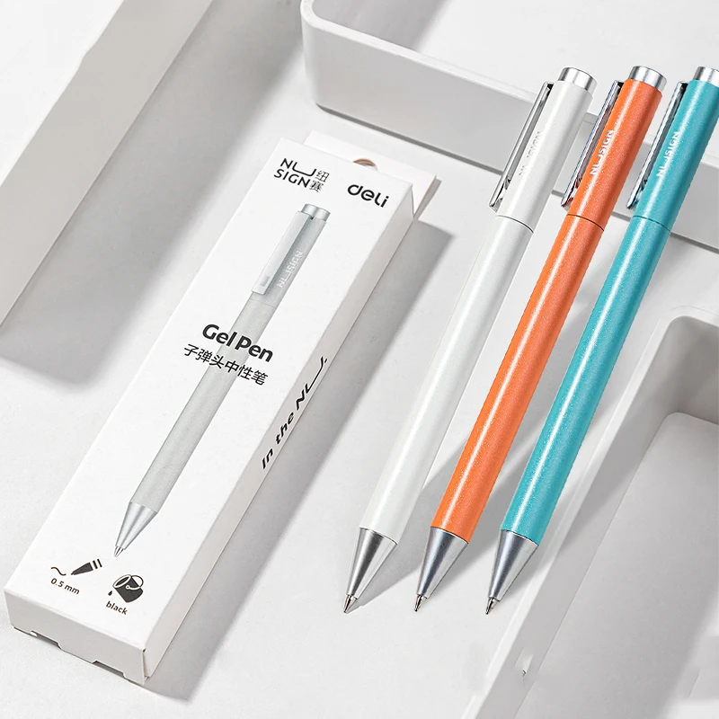 Deli Metal Gel Pen Rollerball Caneta ручка Ballpoint 0.5MM Signing Pens for Office Students Business Stationary Supplies