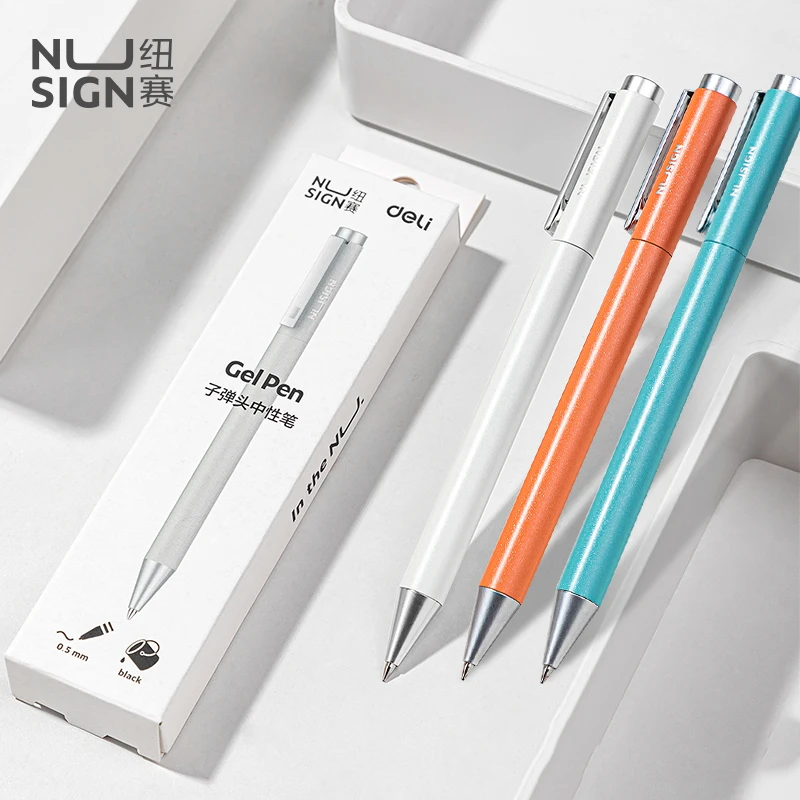 Deli Metal Gel Pen Rollerball Caneta ручка Ballpoint 0.5MM Signing Pens for Office Students Business Stationary Supplies