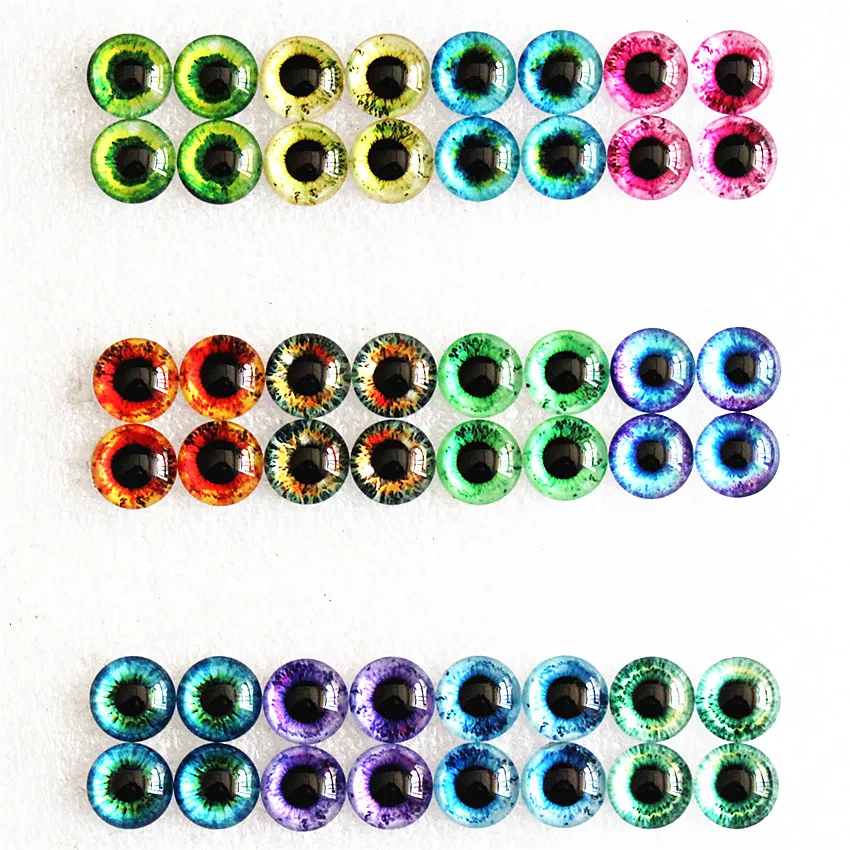 From 6mm to 30mm Random Mixed Round Dragon Eyes In Pairs Pattern Glass Flatback Photo Cabochons Base DIY Msking Accessories