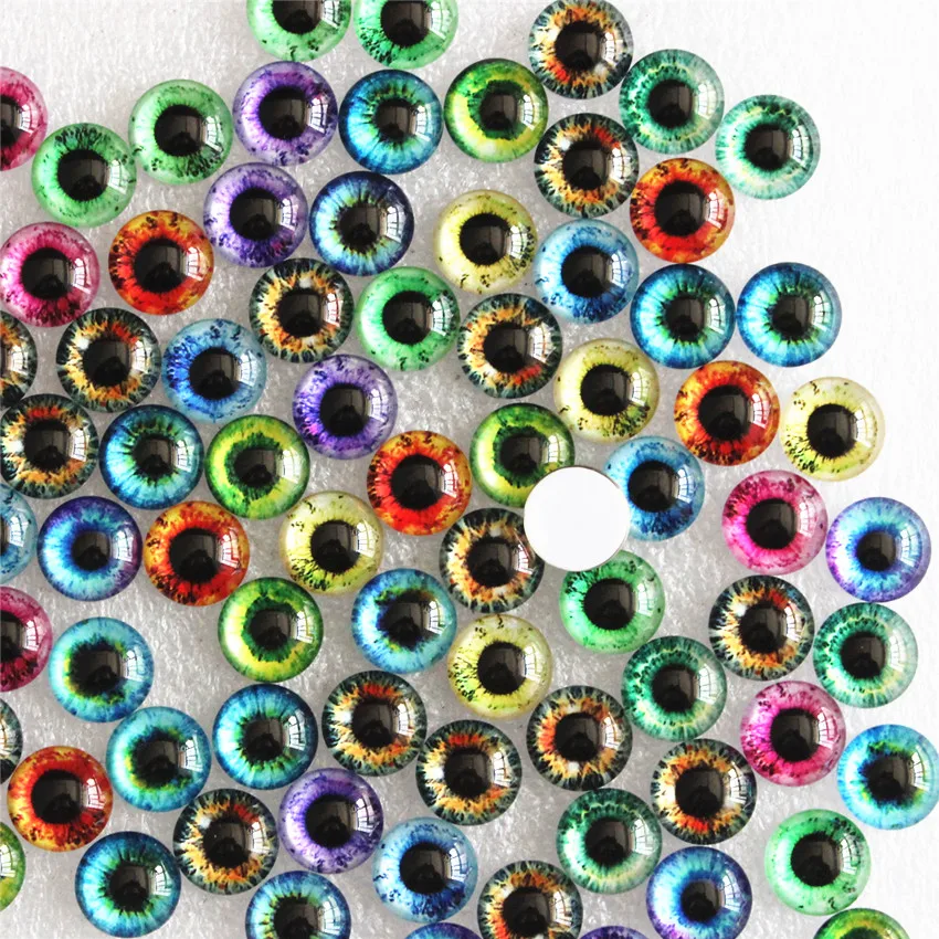 From 6mm to 30mm Random Mixed Round Dragon Eyes In Pairs Pattern Glass Flatback Photo Cabochons Base DIY Msking Accessories