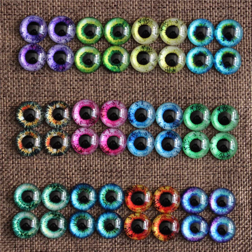From 6mm to 30mm Random Mixed Round Dragon Eyes In Pairs Pattern Glass Flatback Photo Cabochons Base DIY Msking Accessories