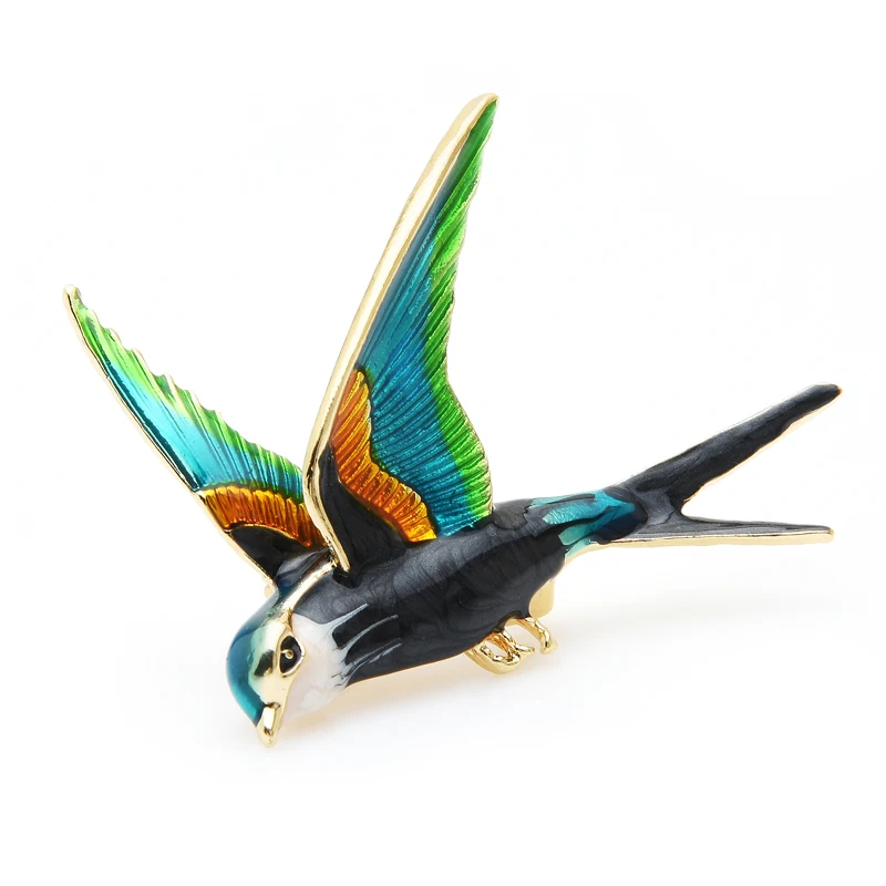Wuli&Baby Enamel Flying Swallow Brooch Pins For Women Animal Bird Broche Jewelry Gift