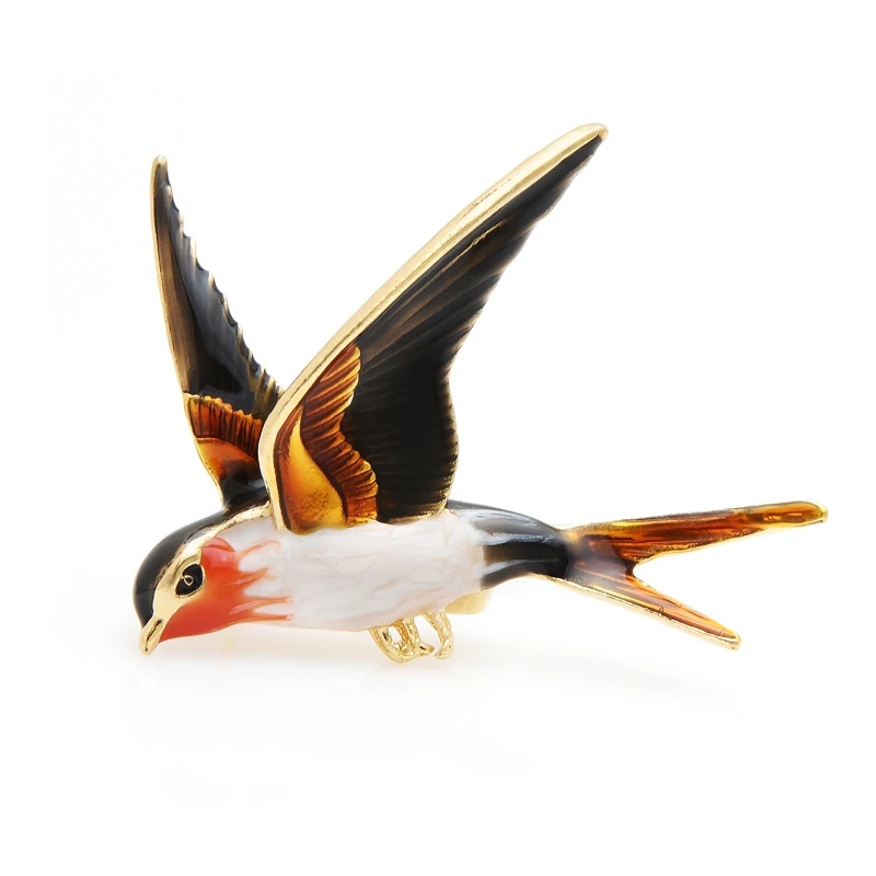 Wuli&Baby Enamel Flying Swallow Brooch Pins For Women Animal Bird Broche Jewelry Gift