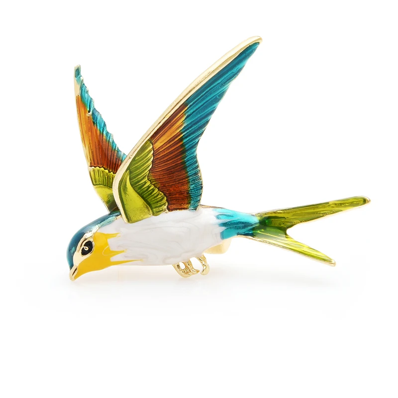 Wuli&Baby Enamel Flying Swallow Brooch Pins For Women Animal Bird Broche Jewelry Gift
