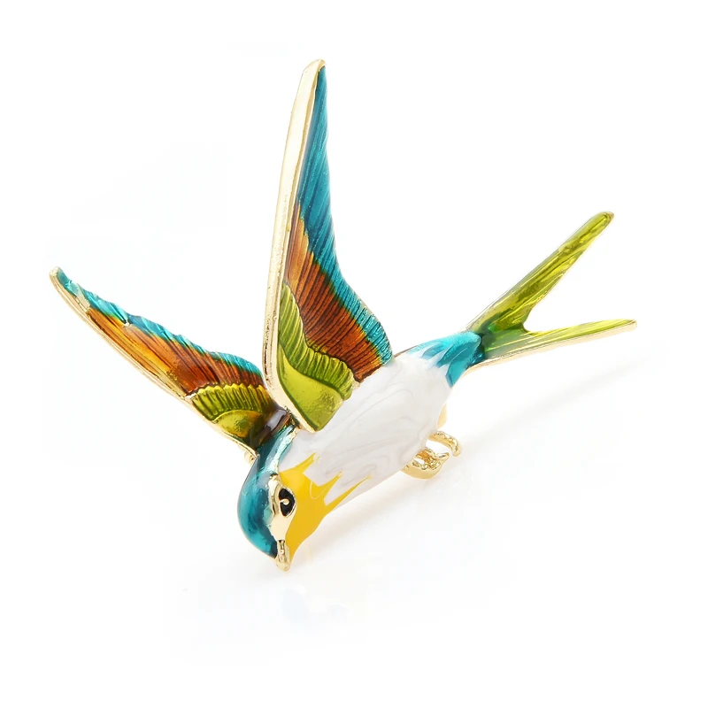 Wuli&Baby Enamel Flying Swallow Brooch Pins For Women Animal Bird Broche Jewelry Gift