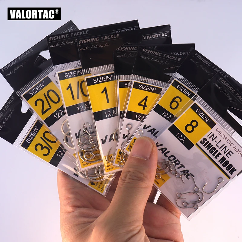 2/0 1/0 1 2 3 4 Big Eye Single Hook Inline FishHooks 12pcs/pack For Live Bait And Hardbait Single Fishing Hooks
