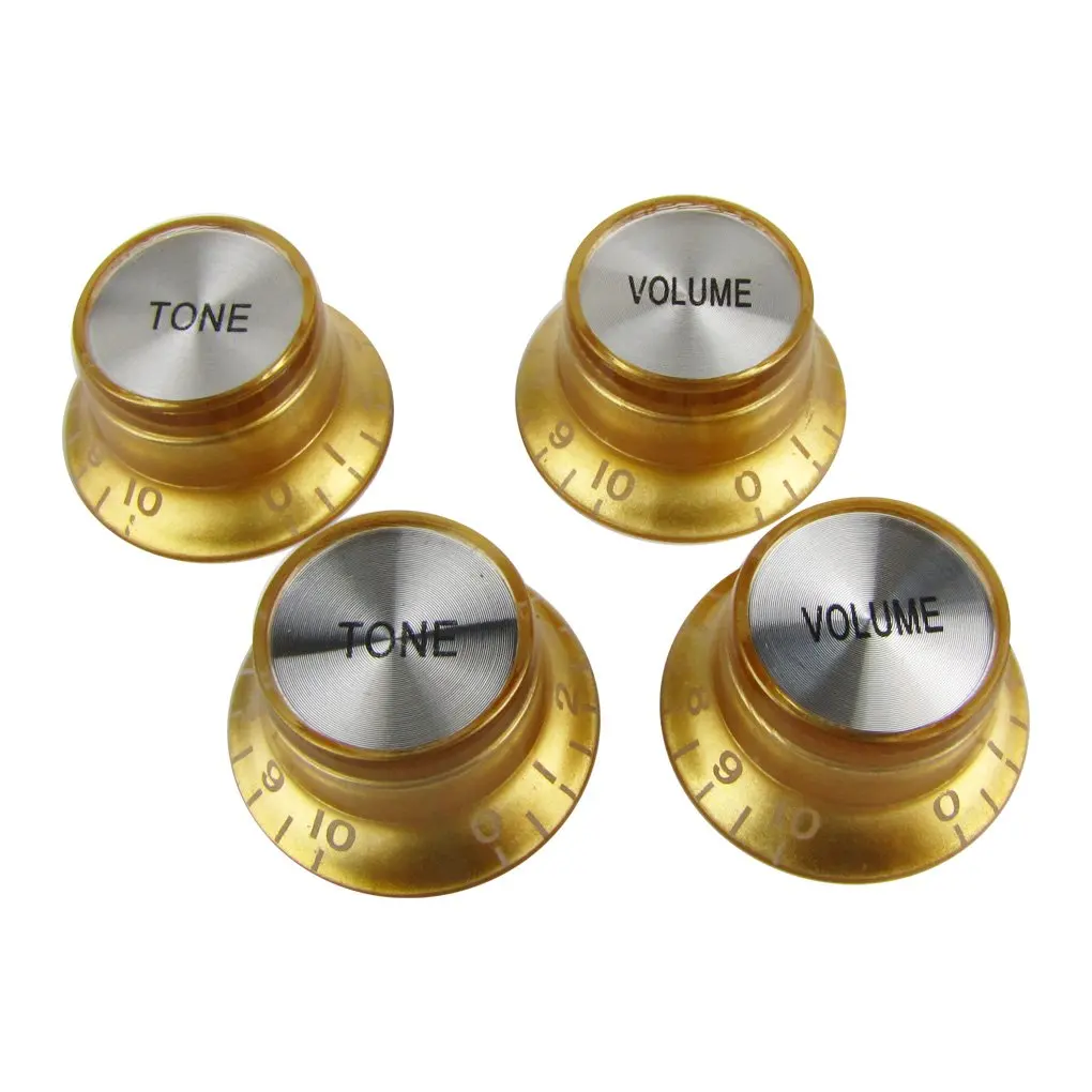 4pcs Guitar Top Hat Speed Control Knobs 2 Volumes & 2 Tones Silver Bell for LP SG Guitar